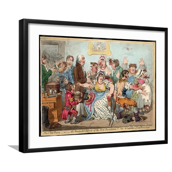 Art.com The Cow Pock or the Wonderful Effects of the New Inoculation, Satire on Jenner's Treatment Photographic Print by James Gillray, Black Frame Wall Art, 29" x 23"