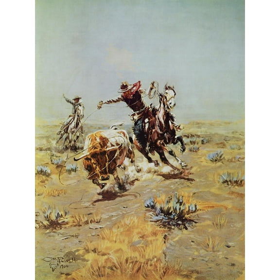 Art.com Cowboy Roping A Steer Art Print by Charles Marion Russell, 12" x 16"