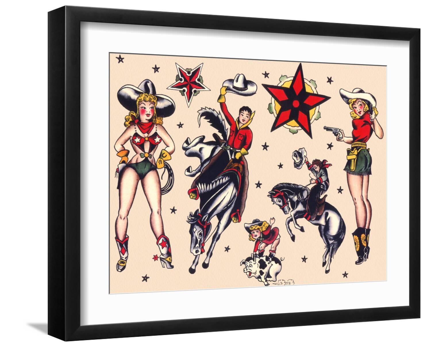 Art.com Cowboys & Cowgirls, Authentic Rodeo Tatooo Flash by Norman