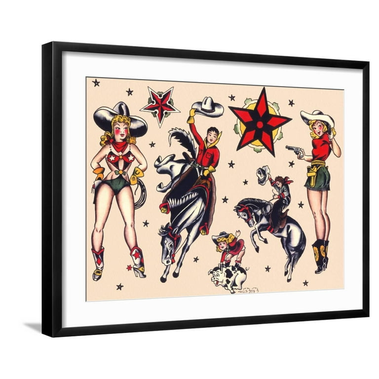 Art.com Cowboys & Cowgirls, Authentic Rodeo Tatooo Flash by Norman