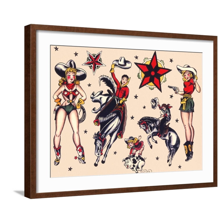 Art.com Cowboys & Cowgirls, Authentic Rodeo Tatooo Flash by Norman