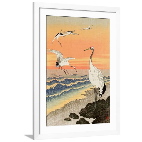 Art.com Cranes on Seashore Giclee Print by Koson Ohara, White Frame Wall Art, 32" x 44"