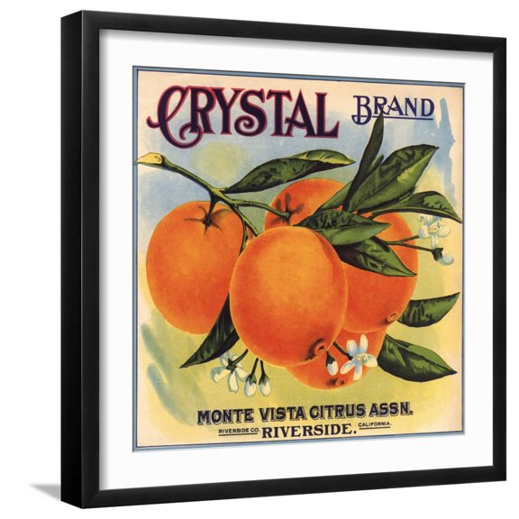 Art.com Crystal Brand - Riverside, California - Citrus Crate Label Art Print by Lantern Press, Black Frame Wall Art, 21" x 21"