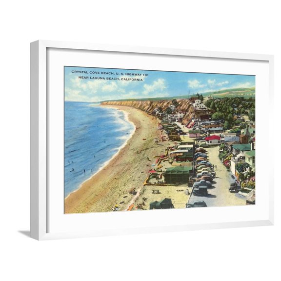 Art.com Crystal Cove Beach, Highway 101, Laguna Beach, California Art Print, White Frame Wall Art, 29" x 21"