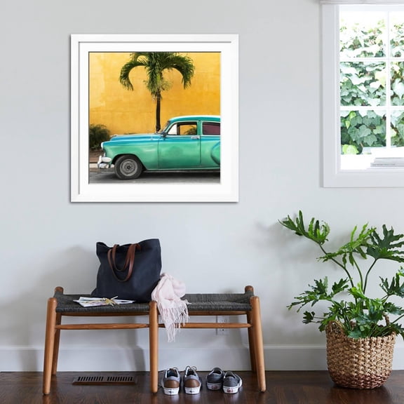 Art.com Cuba Fuerte Collection SQ - Beautiful Retro Green Car Photographic Print by Philippe Hugonnard, White Frame Wall Art, 38" x 38"