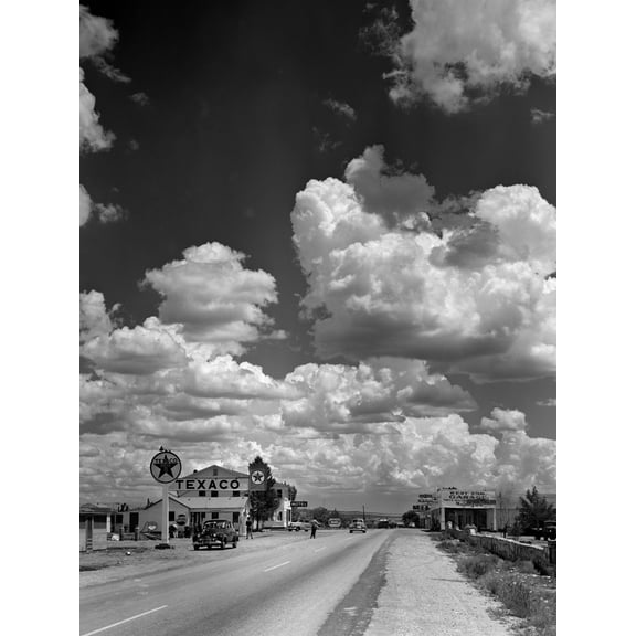 Art.com Cumulus Clouds Billowing over Texaco Gas Station along a Stretch of Highway US 66 Photographic Print by Andreas Feininger, 12" x 16"