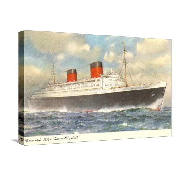 Art.com Cunard Ocean Liner RMS Queen Elizabeth Stretched Canvas Print Wall Art, 24" x 16"