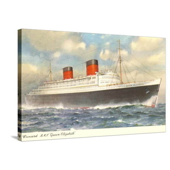 Art.com Cunard Ocean Liner RMS Queen Elizabeth Stretched Canvas Print Wall Art, 36" x 24"