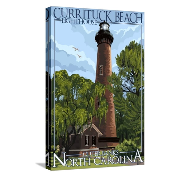 Art.com Currituck Beach Lighthouse Day Scene - Outer Banks, North Carolina Stretched Canvas Print Wall Art by Lantern Press, 12" x 18"