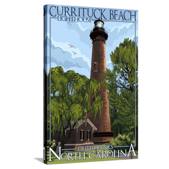 Art.com Currituck Beach Lighthouse Day Scene - Outer Banks, North Carolina Stretched Canvas Print Wall Art by Lantern Press, 24" x 36"
