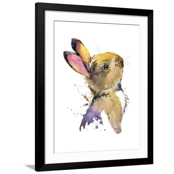 Art.com Cute Rabbit. Hare. Watercolor Illustration. Forest Animal. Art Print by Faenkova Elena, Black Frame Wall Art, 32" x 40"