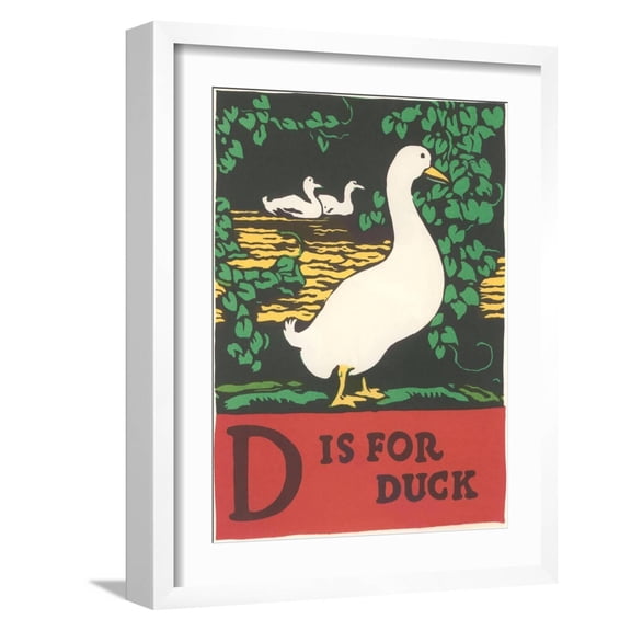 Art.com D is for Duck Art Print, White Frame Wall Art, 17" x 21"