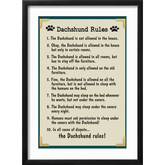 Art.com Dachshund House Rules Art Print, Black Frame Wall Art, 17" x 23"
