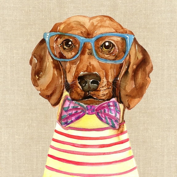 Art.com Dachshund with Fashion Glasses Art Print by Jin Jing, 16" x 16"