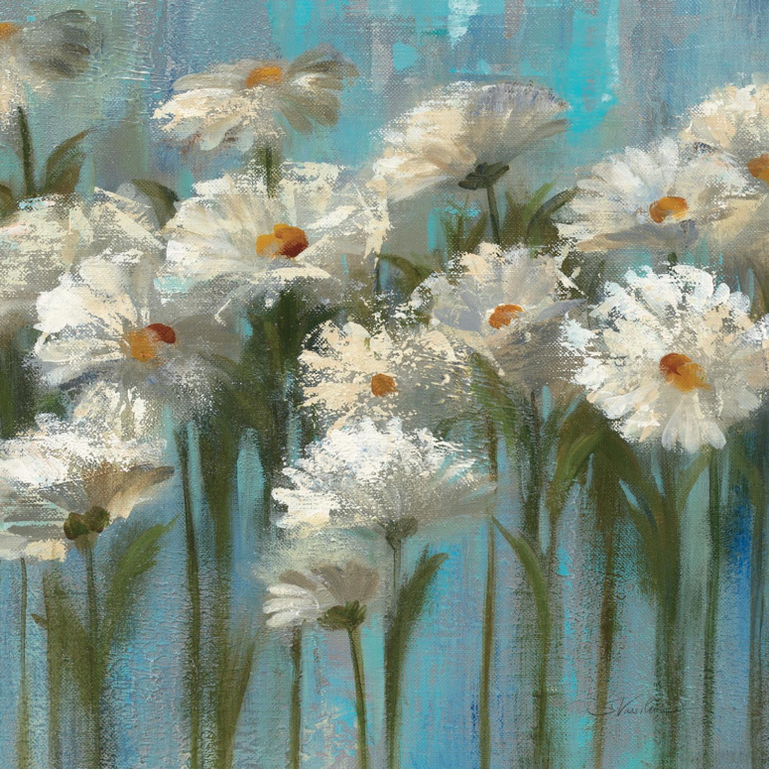 30" x 30" Blue and White Daisies by the Lake Canvas Art