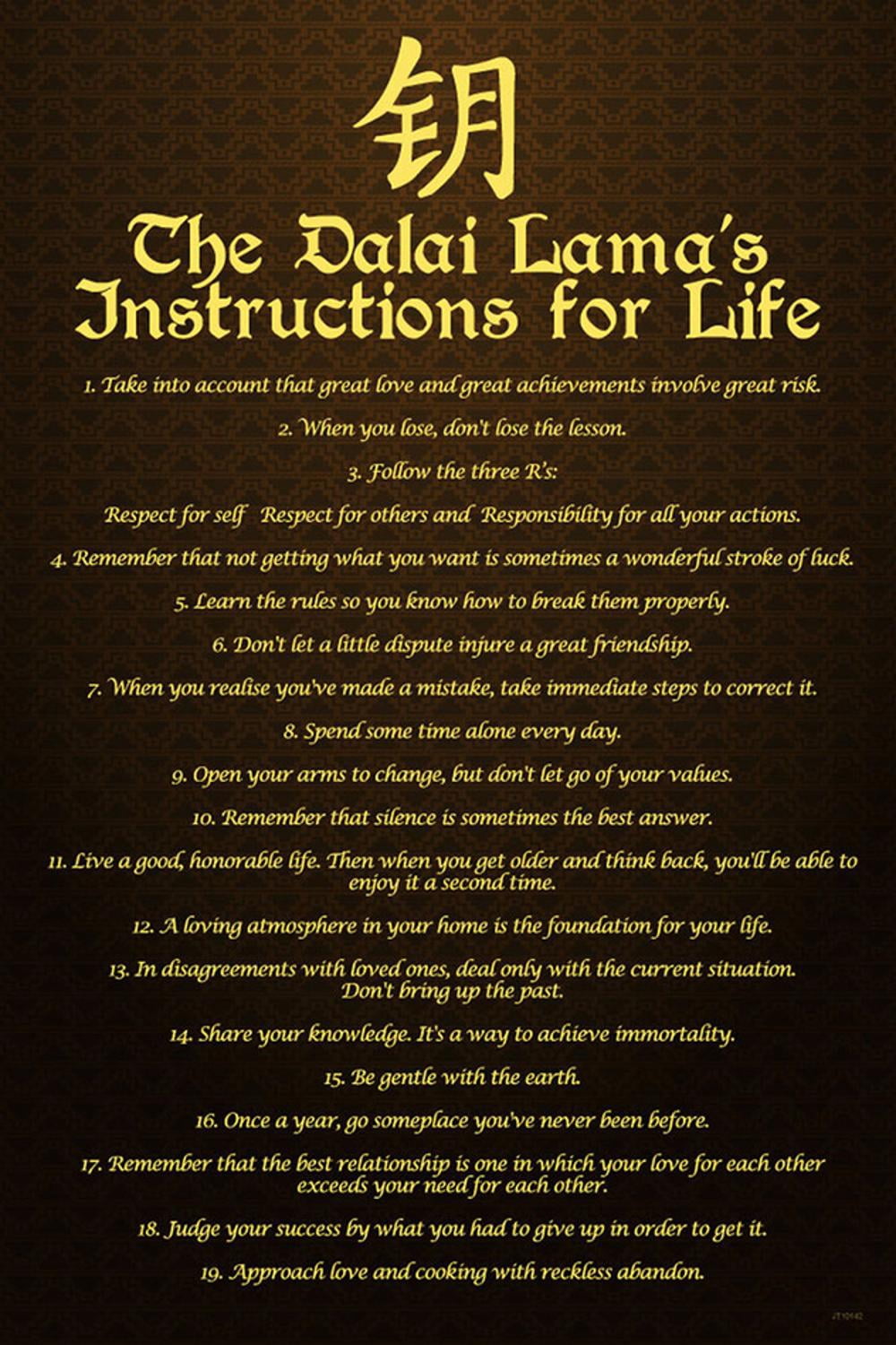 Dalai Lama, Instructions For Life Art Print, 16