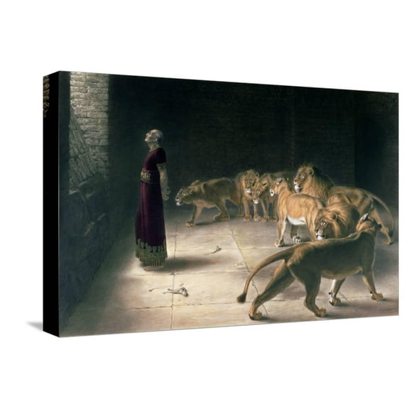 Art.com Daniel in the Lions Den, Mezzotint by J. B. Pratt, with Hand Colouring Stretched Canvas Print Wall Art by Briton Rivi?re, 18" x 12"
