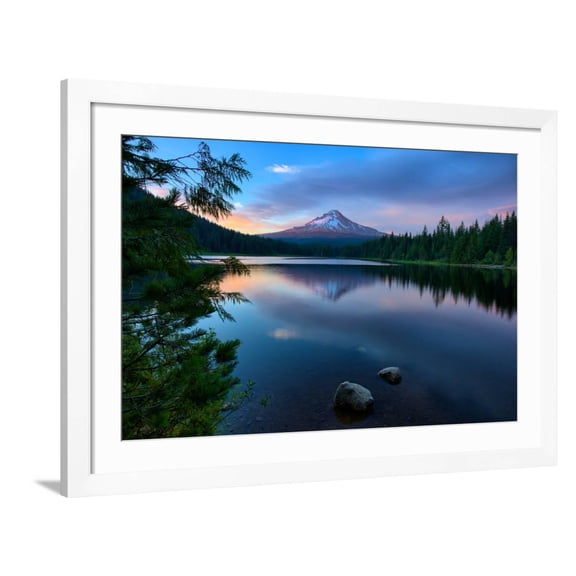 Art.com Day's End at Trillium Lake Reflection, Summer Mount Hood Oregon Photographic Print by Vincent James, White Frame Wall Art, 44" x 32"