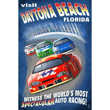 Art.com Daytona Beach, Florida - Racecar Scene Art Print by Lantern Press, 12" x 18"
