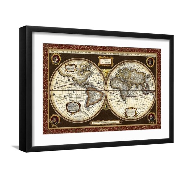 Art.com Decorative World Map Art Print by Vision Studio, Black Frame Wall Art, 23" x 17"