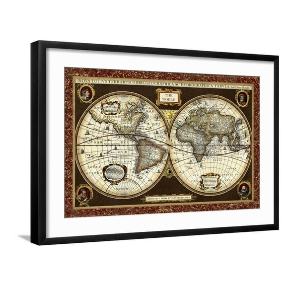 Art.com Decorative World Map Art Print by Vision Studio, Black Frame Wall Art, 29" x 21"