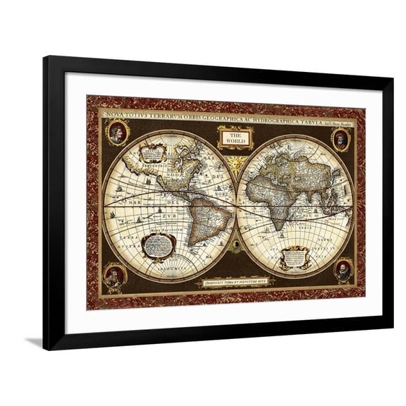Art.com Decorative World Map Art Print by Vision Studio, Black Frame Wall Art, 44" x 32"