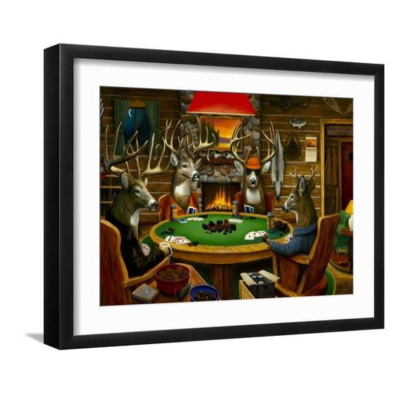 Art.com Deer Camp Art Print by Leo Stans, Black Frame Wall Art, 21" x 17"