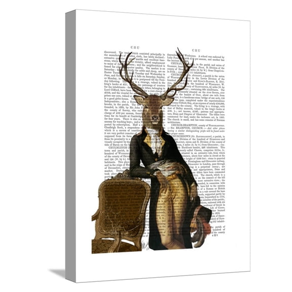 Art.com Deer and Chair Full Stretched Canvas Print Wall Art by Fab Funky, 12" x 16"