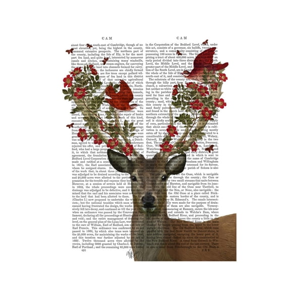 Art.com Deer and Love Birds Art Print by Fab Funky, 12" x 16"