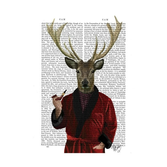 Art.com Deer in Smoking Jacket Art Print by Fab Funky, 12" x 16"