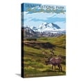 thumbnail image 1 of Art.com Denali National Park, Alaska - Caribou and Stoney Overlook Stretched Canvas Print Wall Art by Lantern Press, 12" x 18", 1 of 4