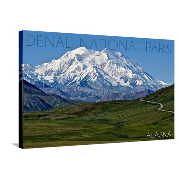 Art.com Denali National Park, Alaska - Mountain View Stretched Canvas Print Wall Art by Lantern Press, 36" x 24"