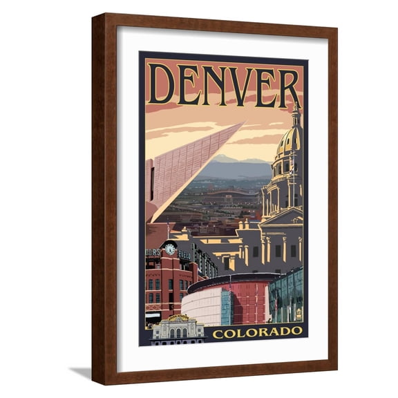 Art.com Denver, Colorado - Skyline View Art Print by Lantern Press, Brown Frame Wall Art, 17" x 23"