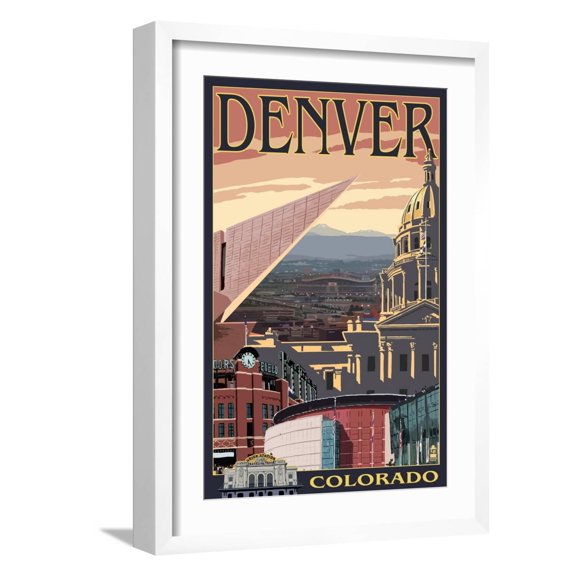 Art.com Denver, Colorado - Skyline View Art Print by Lantern Press, White Frame Wall Art, 17" x 23"