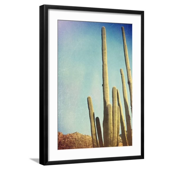 Art.com Desert Cactus With An Artistic Texture Overlay Art Print by pdb1, Black Frame Wall Art, 21" x 29"