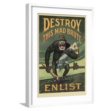 Art.com Destroy This Mad Brute Propaganda Poster Art Print by Stocktrek Images, White Frame Wall Art, 21" x 29"