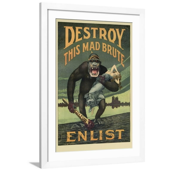 Art.com Destroy This Mad Brute Propaganda Poster Art Print by Stocktrek Images, White Frame Wall Art, 32" x 44"