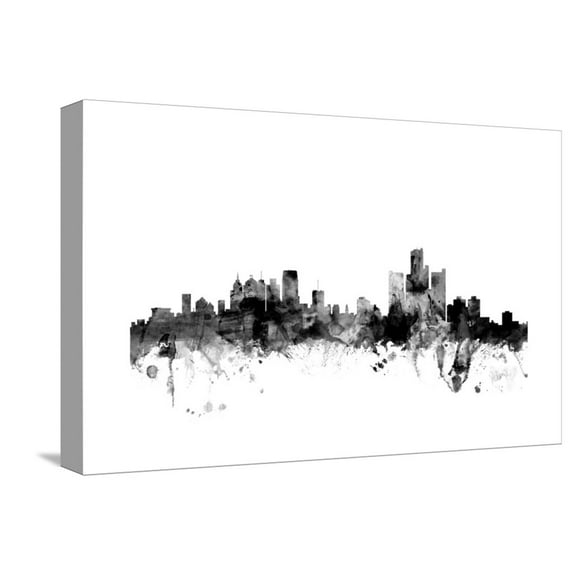 Art.com Detroit Michigan Skyline Stretched Canvas Print Wall Art by Michael Tompsett, 18" x 12"