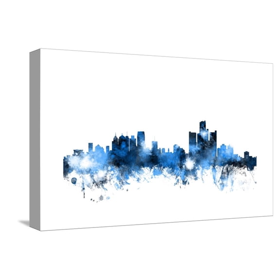 Art.com Detroit Michigan Skyline Stretched Canvas Print Wall Art by Michael Tompsett, 18" x 12"