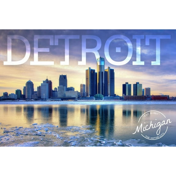 Art.com Detroit, Michigan - Wintertime Art Print by Lantern Press, 18" x 12"