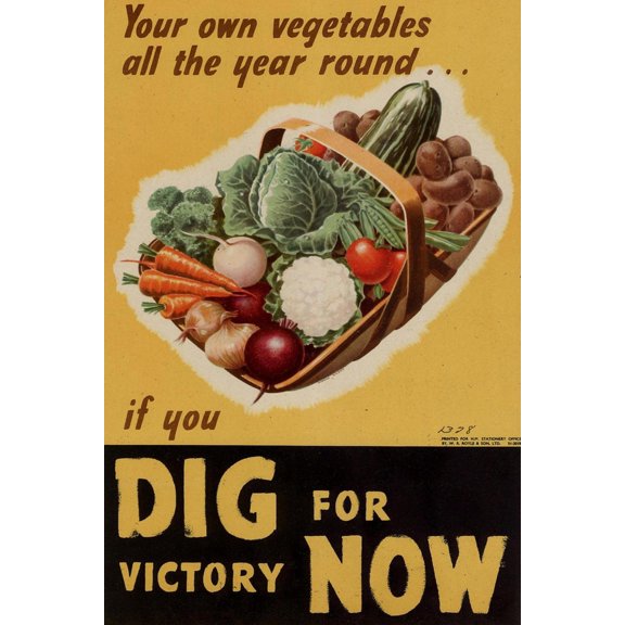 Art.com Dig for Victory WWII War Propaganda Plastic Sign Art Print, 12" x 18"