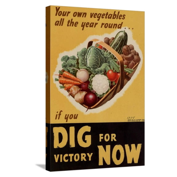 Art.com Dig for Victory WWII War Propaganda Plastic Sign Stretched Canvas Print Wall Art, 16" x 24"