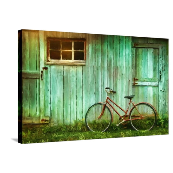 Art.com Digital Painting of Old Bicycle against Grungy Barn Stretched Canvas Print Wall Art by Sandra Cunningham, 36" x 24"