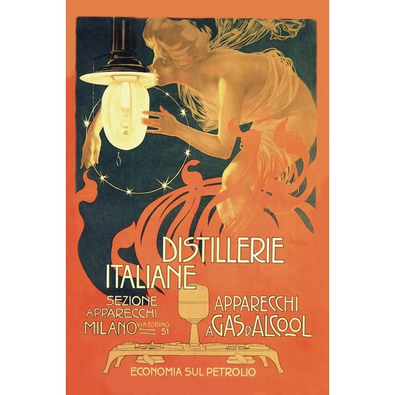Art.com Distillerie Italiane (Italian Distillery) Art Print by Leopoldo Metlicovitz, 12" x 18"