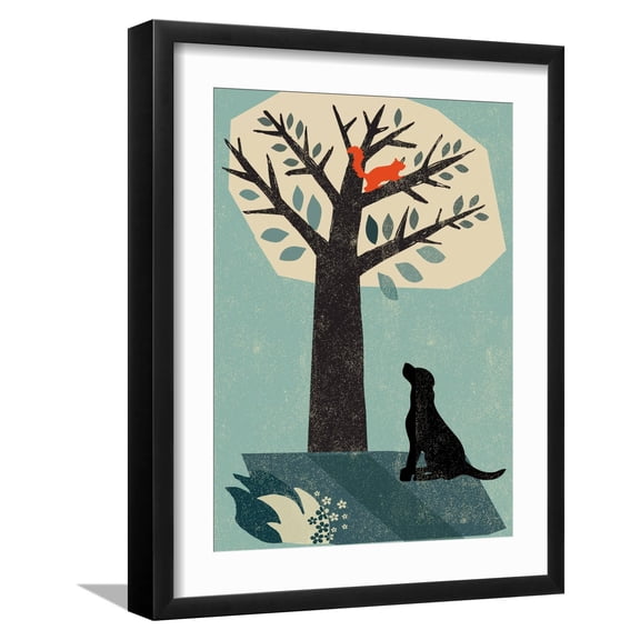 Art.com Dog and Squirrel Giclee Print by Rocket 68, Black Frame Wall Art, 17" x 21"