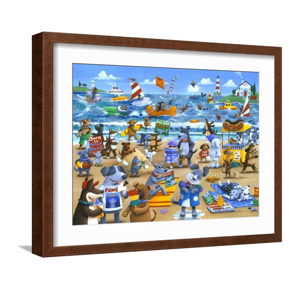 Art.com Dogs Beach Art Print by Peter Adderley, Brown Frame Wall Art, 21" x 17"