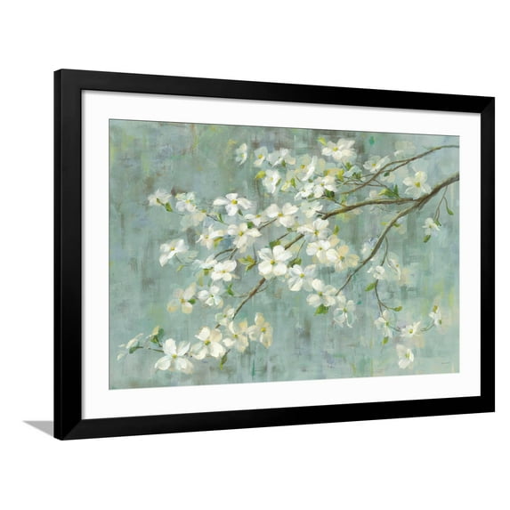 Art.com Dogwood in Spring on Blue Art Print by Danhui Nai, Black Frame Wall Art, 44" x 32"