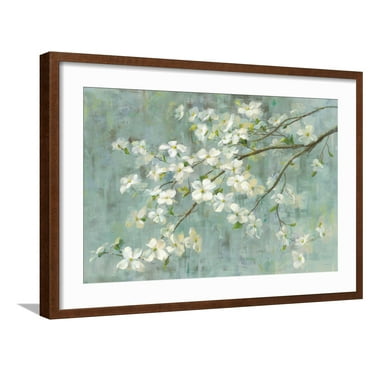 Art.com Dogwood in Spring on Blue Art Print by Danhui Nai, Brown Frame Wall Art, 29" x 21"