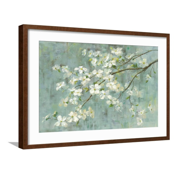 Art.com Dogwood in Spring on Blue Art Print by Danhui Nai, Brown Frame Wall Art, 29" x 21"