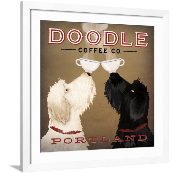 Art.com Doodle Coffee Double IV Portland Art Print by Ryan Fowler, White Frame Wall Art, 38" x 38"